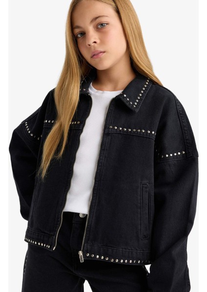 Kız Çocuk Pamuklu Fermuarlı Denim Ceket F7966A825AU