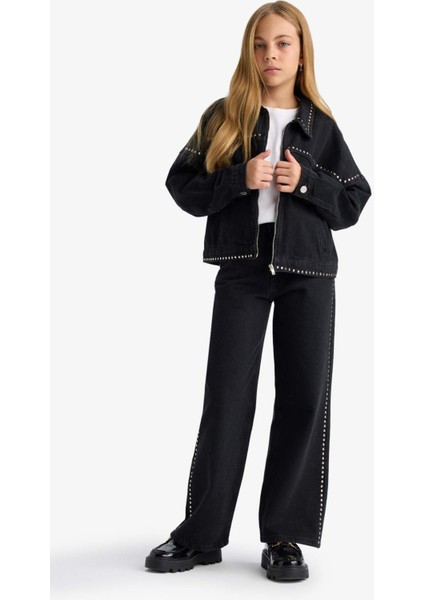 Kız Çocuk Pamuklu Fermuarlı Denim Ceket F7966A825AU