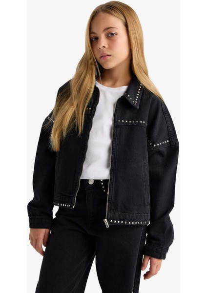 Kız Çocuk Pamuklu Fermuarlı Denim Ceket F7966A825AU