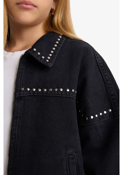 Kız Çocuk Pamuklu Fermuarlı Denim Ceket F7966A825AU