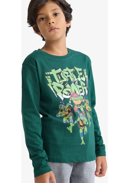 Erkek Çocuk Teenage Mutant Ninja Turtles:Mutant Mayhem Bisiklet Yaka Sırt Baskılı Uzun Kollu Tişört F4822A825AU