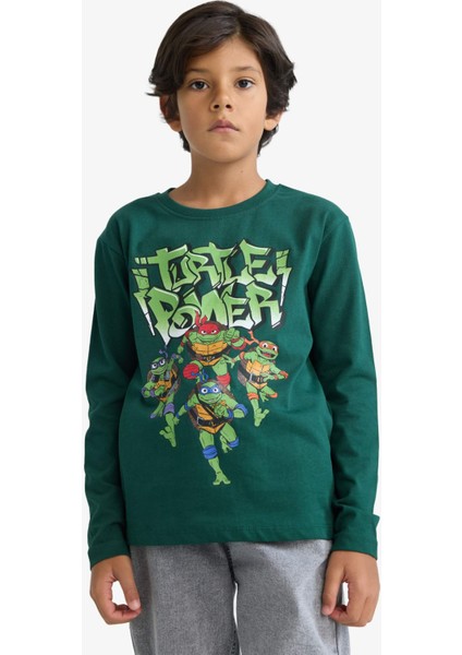 Erkek Çocuk Teenage Mutant Ninja Turtles:Mutant Mayhem Bisiklet Yaka Sırt Baskılı Uzun Kollu Tişört F4822A825AU