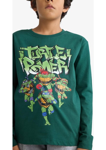 Erkek Çocuk Teenage Mutant Ninja Turtles:Mutant Mayhem Bisiklet Yaka Sırt Baskılı Uzun Kollu Tişört F4822A825AU