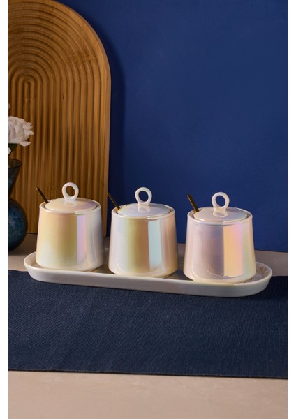 Pearl Porselen 3'lü Tepsili Baharatlık - Beyaz