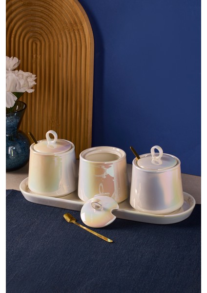 Pearl Porselen 3'lü Tepsili Baharatlık - Beyaz modelleri