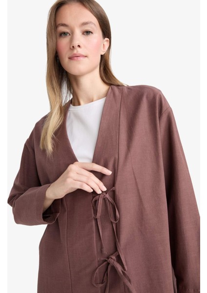 Regular Fit V Yaka Keten Karışımlı Kimono F7958AX25AU