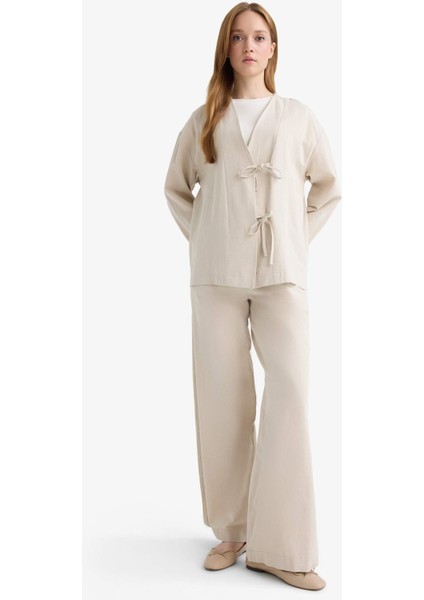 Wide Leg Keten Karışımlı Pantolon F7960AX25AU