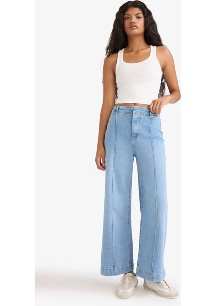 Culotte Yüksek Bel Uzun Jean Yıkamalı Pantolon F5537AX25AU