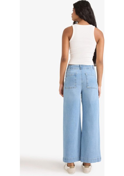 Culotte Yüksek Bel Uzun Jean Yıkamalı Pantolon F5537AX25AU