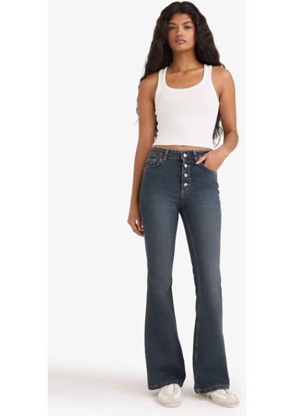 Mia Flare Fit Normal Bel Uzun Jean Yıkamalı Pantolon F5536AX25AU