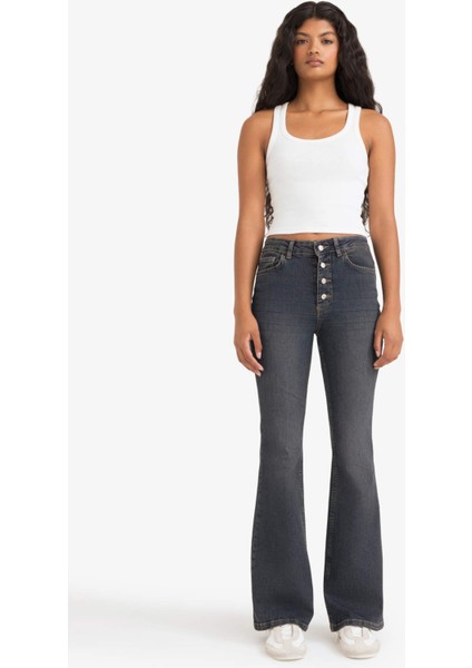 Mia Flare Fit Normal Bel Uzun Jean Yıkamalı Pantolon F5536AX25AU