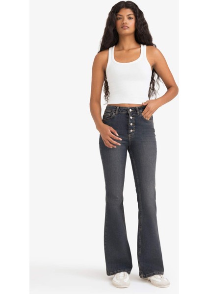 Mia Flare Fit Normal Bel Uzun Jean Yıkamalı Pantolon F5536AX25AU