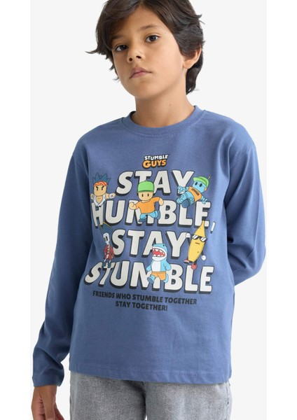 Erkek Çocuk Stumble Guys Bisiklet Yaka Uzun Kollu Tişört F5093A825AU