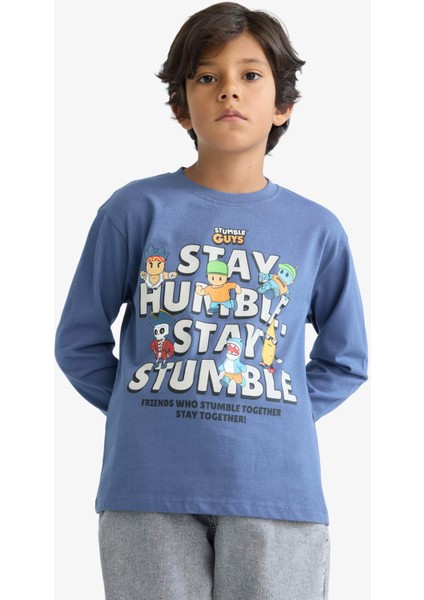 Erkek Çocuk Stumble Guys Bisiklet Yaka Uzun Kollu Tişört F5093A825AU