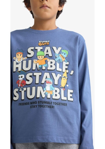 Erkek Çocuk Stumble Guys Bisiklet Yaka Uzun Kollu Tişört F5093A825AU