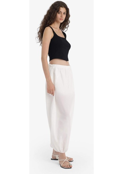 Barrel Fit Cepli Normal Bel Standart Boy Vual Şalvar Pantolon F8037AX25SM