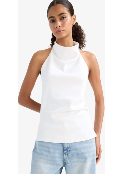 Slim Fit Dar Kesim Halter Yaka Bluz F8007AX25AU