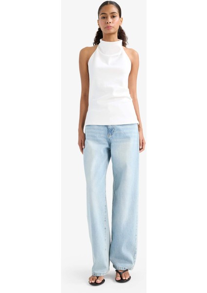 Slim Fit Dar Kesim Halter Yaka Bluz F8007AX25AU