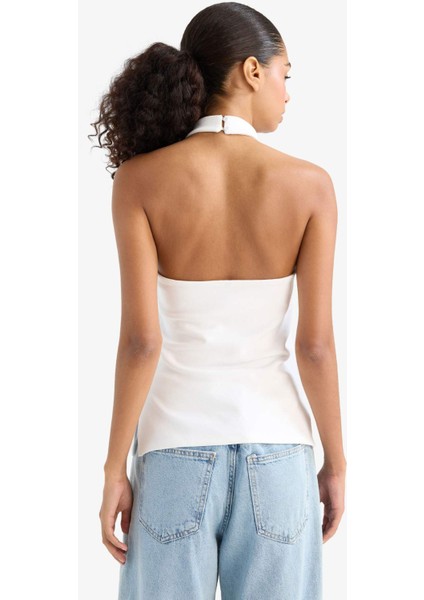 Slim Fit Dar Kesim Halter Yaka Bluz F8007AX25AU