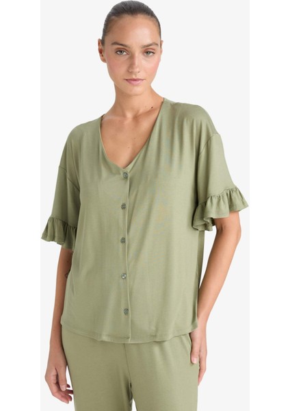 Pijama Takımı Regular Fit Kısa Kollu Üst Uzun Alt-Fall in Love F7559AX25AU