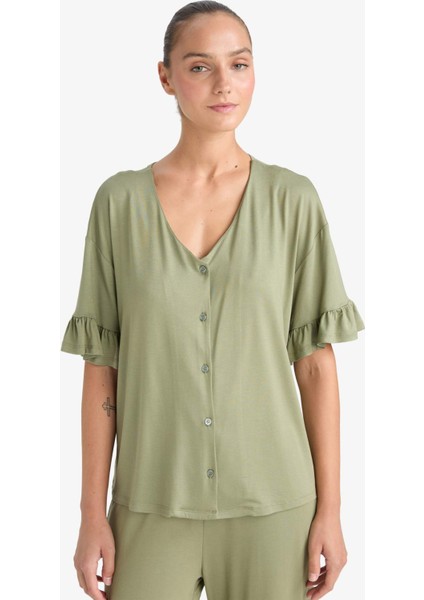 Pijama Takımı Regular Fit Kısa Kollu Üst Uzun Alt-Fall in Love F7559AX25AU