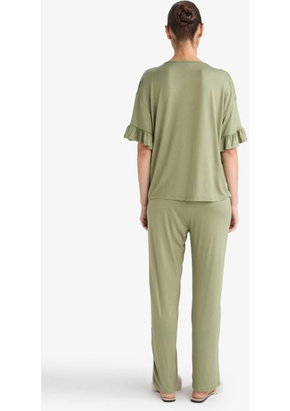 Pijama Takımı Regular Fit Kısa Kollu Üst Uzun Alt-Fall in Love F7559AX25AU