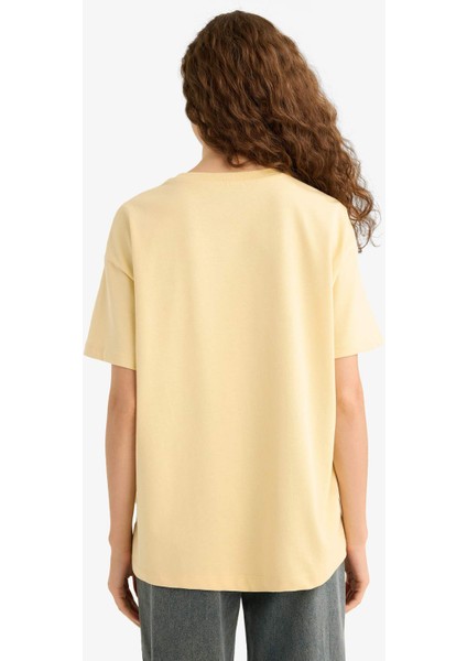 Oversize Geniş Kalıp Bisiklet Yaka Kısa Kollu Tişört E4935AX25AU