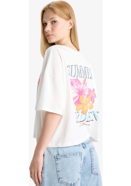 Coool Oversize Geniş Kalıp Bisiklet Yaka Sırt Baskılı Kısa Kollu Tişört F7913AX25AU