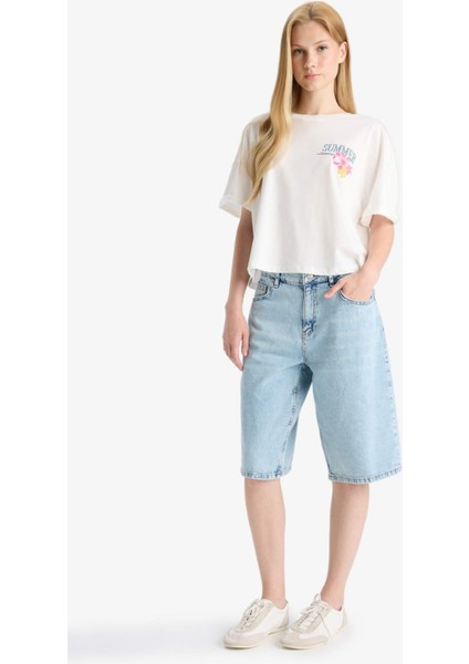 Coool Oversize Geniş Kalıp Bisiklet Yaka Sırt Baskılı Kısa Kollu Tişört F7913AX25AU