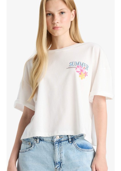 Coool Oversize Geniş Kalıp Bisiklet Yaka Sırt Baskılı Kısa Kollu Tişört F7913AX25AU