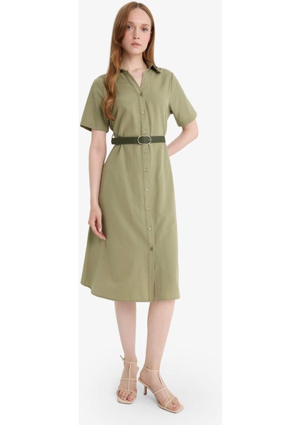 Gömlek Yaka Poplin Kısa Kollu Elbise F8132AX25SM