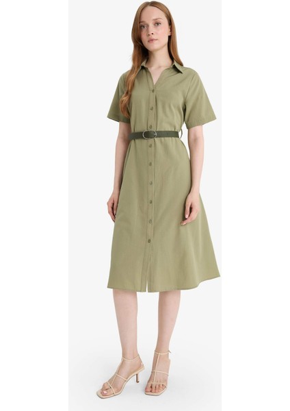 Gömlek Yaka Poplin Kısa Kollu Elbise F8132AX25SM