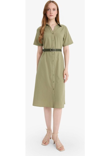 Gömlek Yaka Poplin Kısa Kollu Elbise F8132AX25SM