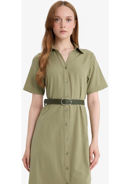 Gömlek Yaka Poplin Kısa Kollu Elbise F8132AX25SM