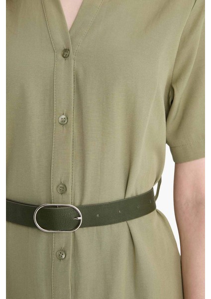 Gömlek Yaka Poplin Kısa Kollu Elbise F8132AX25SM