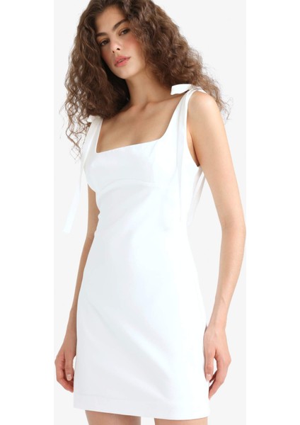 Bodycon Vücudu Saran Kare Yaka Kolsuz Mini Elbise F8086AX25SM