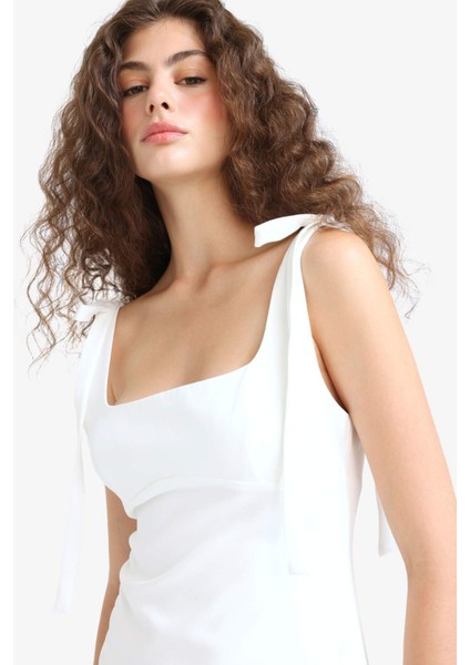 Bodycon Vücudu Saran Kare Yaka Kolsuz Mini Elbise F8086AX25SM