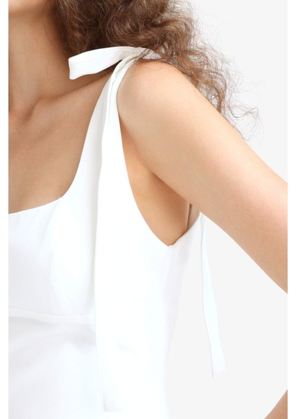 Bodycon Vücudu Saran Kare Yaka Kolsuz Mini Elbise F8086AX25SM