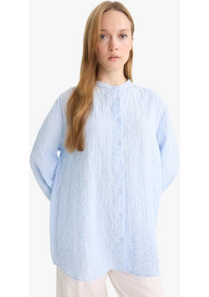 Relax Fit Bisiklet Yaka Gofre Dokulu Uzun Kollu Tunik D4145AX25AU