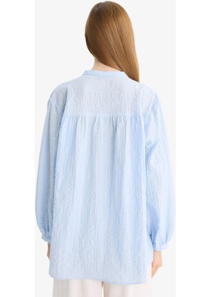 Relax Fit Bisiklet Yaka Gofre Dokulu Uzun Kollu Tunik D4145AX25AU