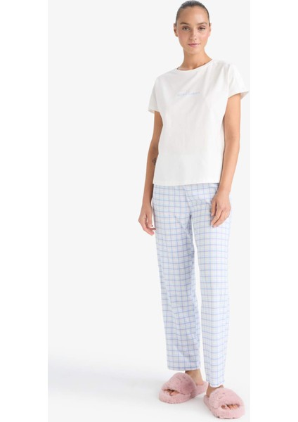 Pijama Takımı Regular Fit Kısa Kollu Üst Kareli Alt-Fall in Love F7546AX25AU