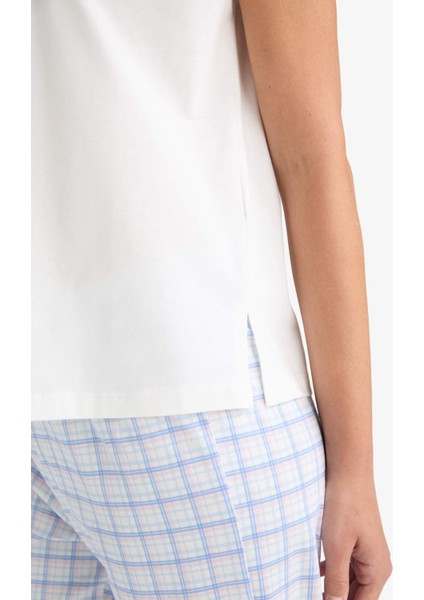 Pijama Takımı Regular Fit Kısa Kollu Üst Kareli Alt-Fall in Love F7546AX25AU