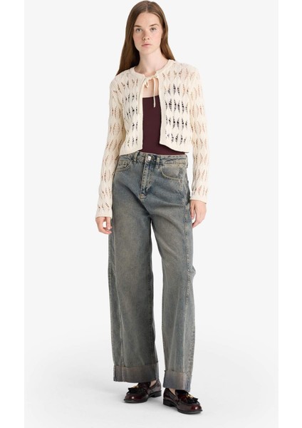 Slim Fit Dar Kesim Önden Bağlamalı Kroşe Hırka F8219AX25AU