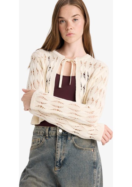 Slim Fit Dar Kesim Önden Bağlamalı Kroşe Hırka F8219AX25AU