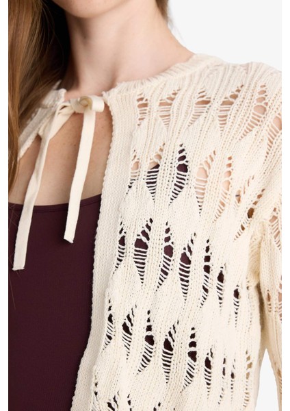 Slim Fit Dar Kesim Önden Bağlamalı Kroşe Hırka F8219AX25AU