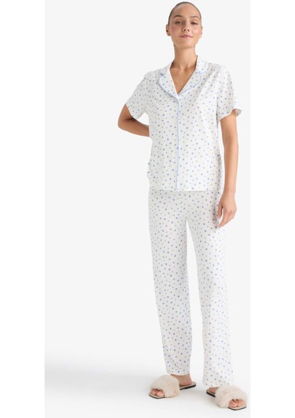 Pijama Takımı Regular Fit Desenli Kısa Kollu Üst Uzun Alt-Fall in Love F7547AX25AU