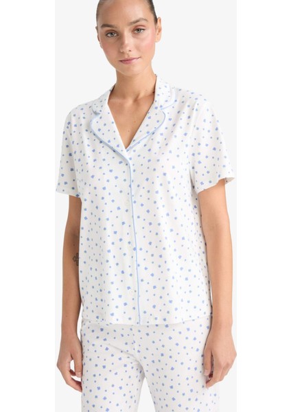 Pijama Takımı Regular Fit Desenli Kısa Kollu Üst Uzun Alt-Fall in Love F7547AX25AU