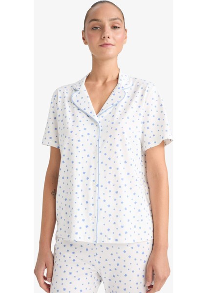 Pijama Takımı Regular Fit Desenli Kısa Kollu Üst Uzun Alt-Fall in Love F7547AX25AU