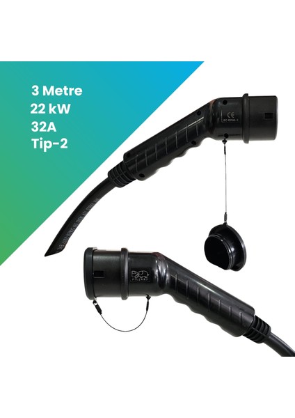 Elektrikli Araç Şarj Kablosu Ac Tip-2 22 Kw (3 Metre ) modelleri