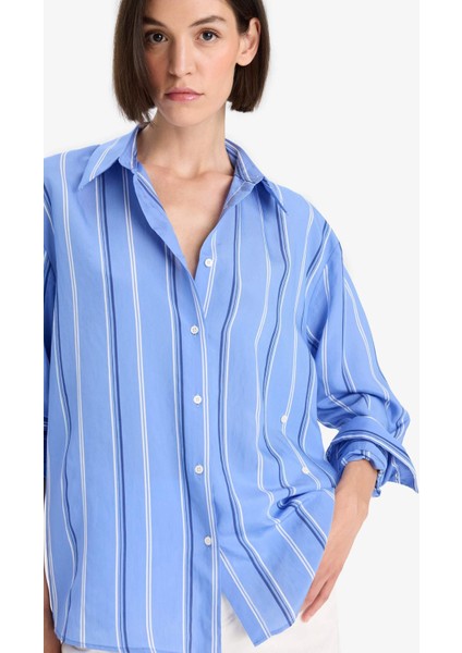 Regular Fit Modal Çizgili Uzun Kollu Gömlek F8315AX25AU